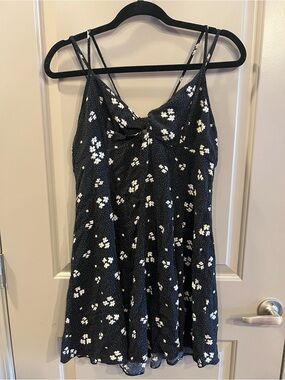 American Eagle Outfitters Black Floral Slip Dress with White Daisies